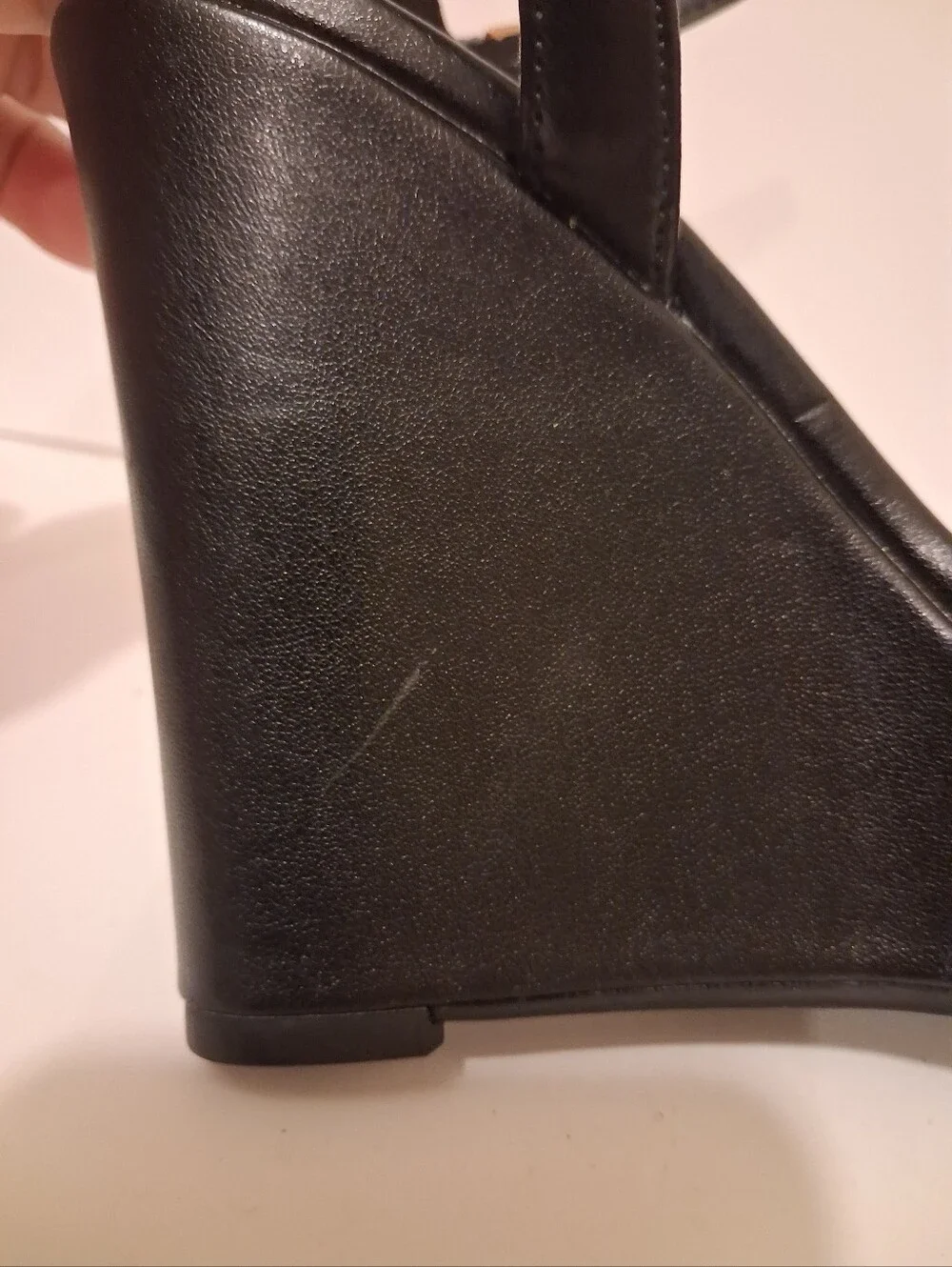 GUESS Black Platform Wedge Sandals Women's Size 6 Ankle Strap Gold Logo